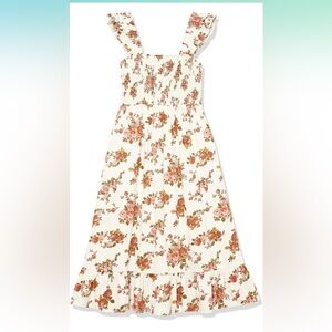 The Drop Kimi Ruffled Shoulder Smocked Midi Dress Rosette Floral size small NWT